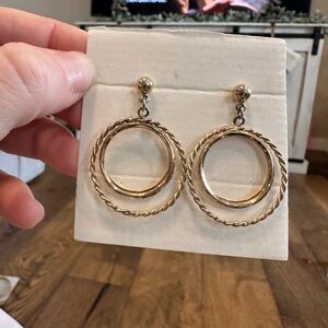Vintage Gold tone Rope Hoop Stud Earrings